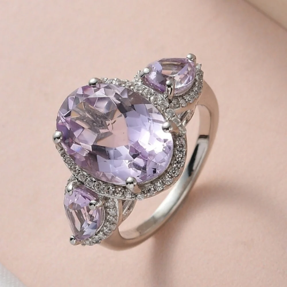 Genuine Rose De France Amethyst Ring in Platinum/925 Sz 6. New! - Picture 5 of 11